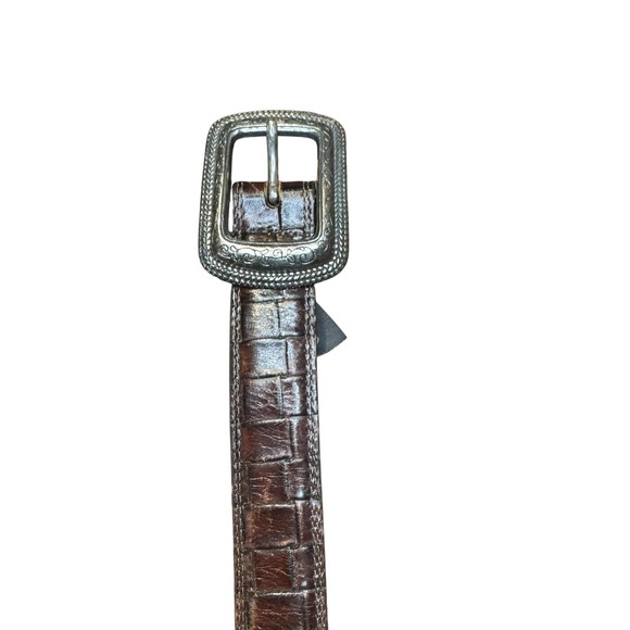 Brighton Belt Womens Medium Brown Croc Embossed Leather Silver Buckle B6208 - Picture 2 of 8